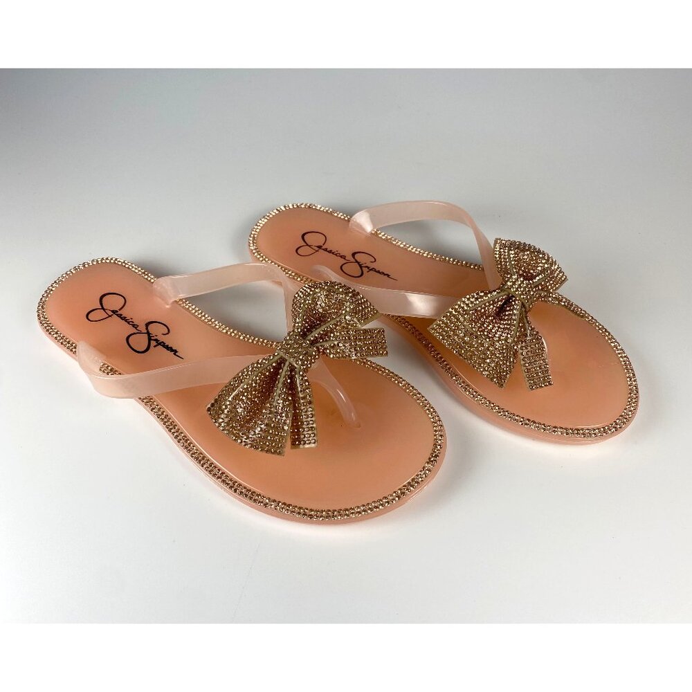 Jessica Simpson Girls Jelly Flip Flop / Sandal with Rhinestone Bow - Size 13